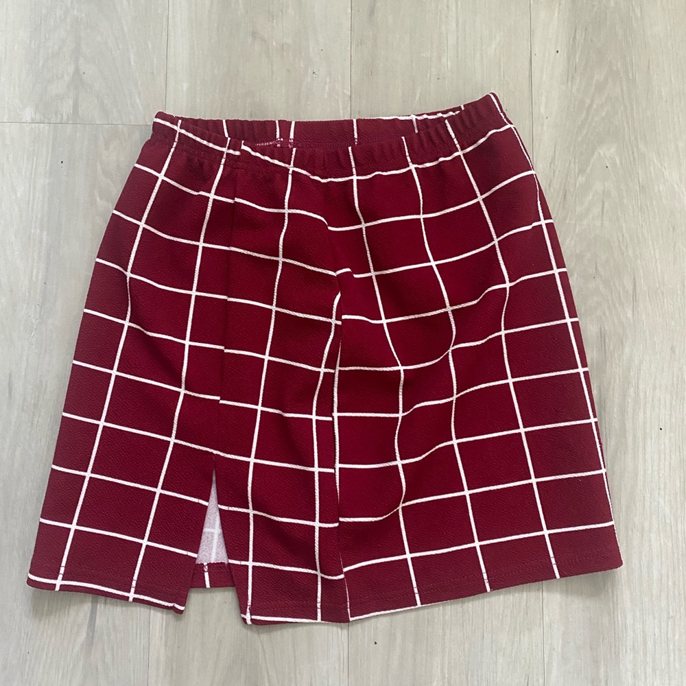 Shein red and white mini skirt